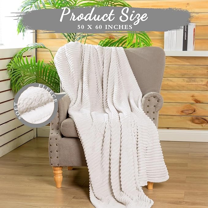 Buryeah 24 Pcs Flannel Throw Blanket Bulk 50 x 60 in Sleepover Blanket Outdoor Wedding Throw Lightweight, Oeko-tex Standard 100 Certified for Sofa Homeless Gifts (Cream White)