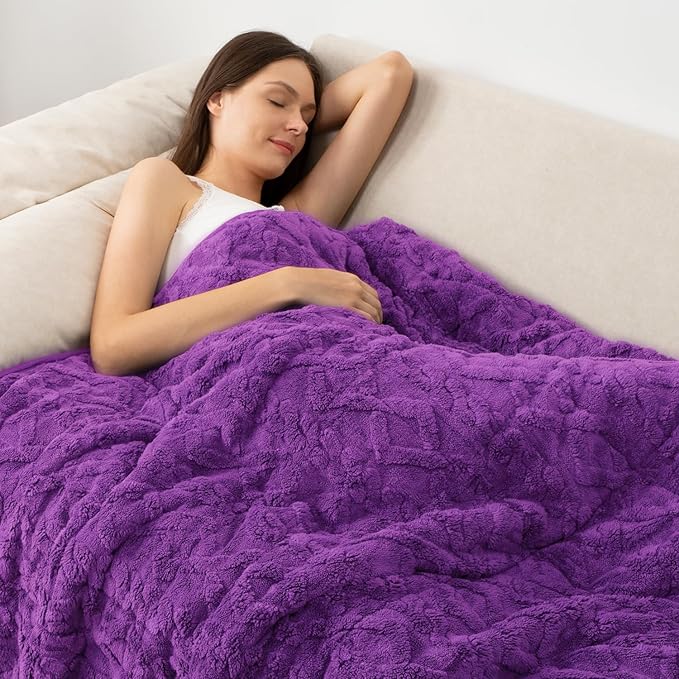 Wemore Weighted Blanket for Adults Twin Size 12 lbs, Dual Sided Soft Fuzzy Jacquard Sherpa Weighted Blankets Throw, Cozy Fluffy Knitted Heavy Blanket for Couch Bed, Dark Purple, 48 x 72 inches