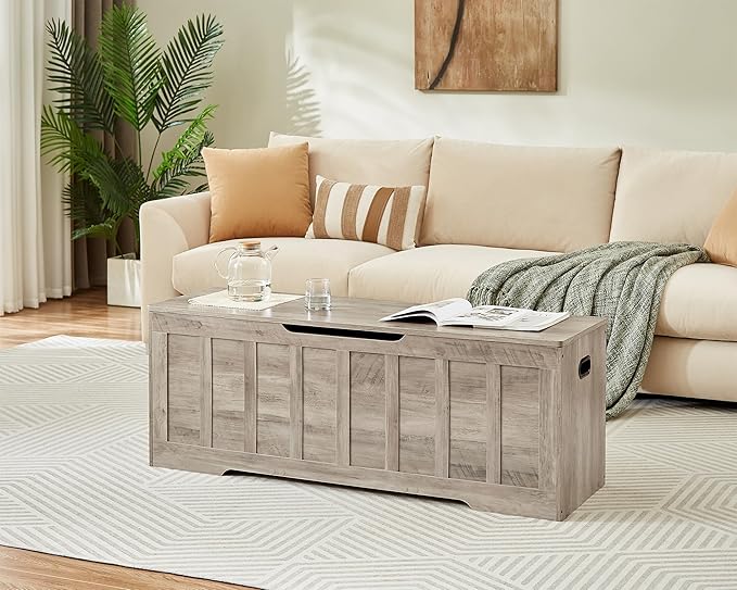 51.2" Storage Chest Extra Large,Storage Bench with 2 Safety Hinges,Shoe Bench,51.2 * 15.7 * 19.1 inches,Wooden Trunk for Bedroom,livingroom,entryway,Supports 220 lb,Easy Assembly(Greige