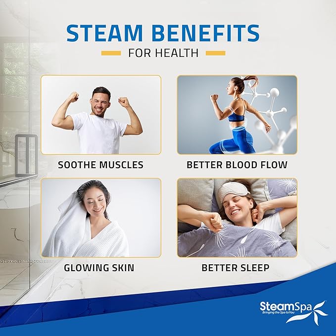 SteamSpa Steam System 9kW Steam Shower Generator with Bluetooth Wifi, Quickstart Continous Steam, Advanced Touch Pad Screen, Chroma Lights, Drain Pan and Auto Drain Chrome RVBS900CH-A