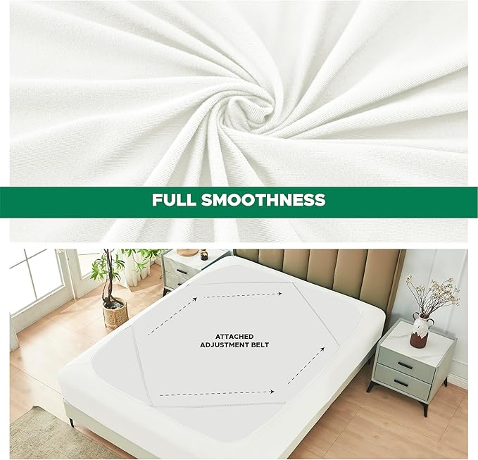 Biscaynebay Decorative Box Spring Covers King & Cal King Size, Ivory Luxurious Jersey Knitting Stretchy Wrap Around 4 Sides Bed Skirts for Home/Hotels, Easy Fit Wrinkle Free Machine Washable