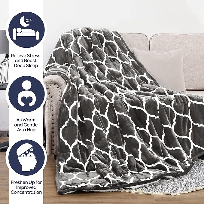 Cottonblue Morocco Sherpa Weighted Blanket 20lbs for Adult, Soft Fuzzy Fleece Bed Blanket with Ceramics Beads, Dual Sided Cozy Plush Weighted Blanket for All Season, 60 x 80 inches, Gray