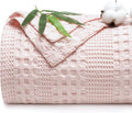 PHF Cooling Waffle Blanket Twin Size, Lightweight 60% Rayon Derived from Bamboo & 40% Cotton Breathable Blanket for Hot Sleepers, Soft and Luxury for Bed Couch and Sofa, 66"x90", Pink