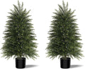 3FT Artificial Cedar Trees Set of 2, Realistic Faux Evergreen Topiary Bushes Plants, Outdoor Potted Fake Cypress Shrubs for Front Porch Garden Home Living Room Decor