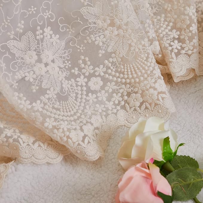 Brandream Luxury Cream White Lace Bed Skirt King Size 18 Inch Drop Split Corners Romantic Bed Cover Romantic Dust Ruffle Bed Skirts