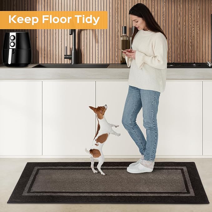 Kitchen Rugs 24" x 70", Non-Slip Machine Washable Kitchen Runner Rugs Floor Mats, Absorbent Comfort Standing Mats for Kitchen, Sink, Laundry and Hallway, Rolled Packaging, Grayish Brown & Coffee