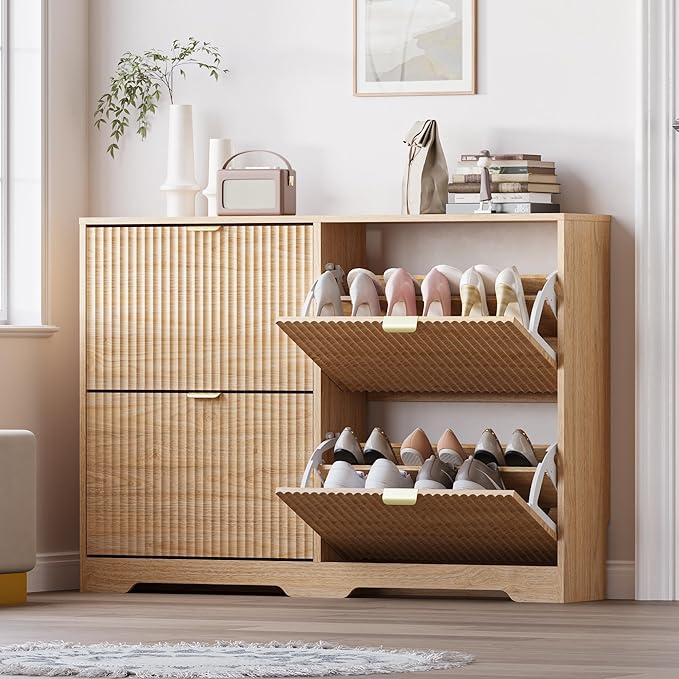 Large Shoe Cabinet for Entryway, Shoe Rack Cabinet with 4 Flip Drawer and Adjustable Shelves for Small Apartment, Foyer