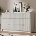 White 7 Drawer Dresser for Bedroom, 55.9" Wide Modern Fluted Dresser with Gold Metal Handles, Wide Chest of Drawers for Bedroom, Living Room, Entryway, Hallway
