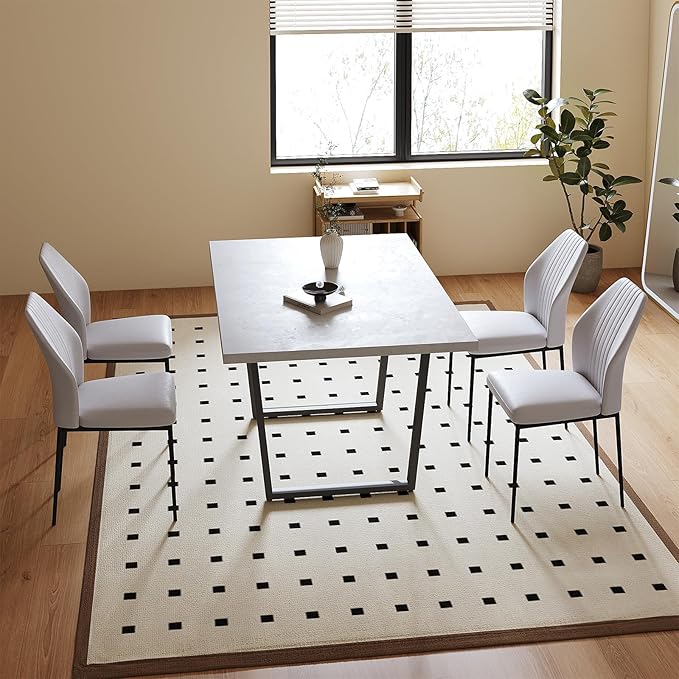5 Piece Dining Table Set, 42.9 Inch Modern Kitchen Dining Table and Leather Dining Chairs for Kitchen Dining Room (Table + 4 White Chairs)