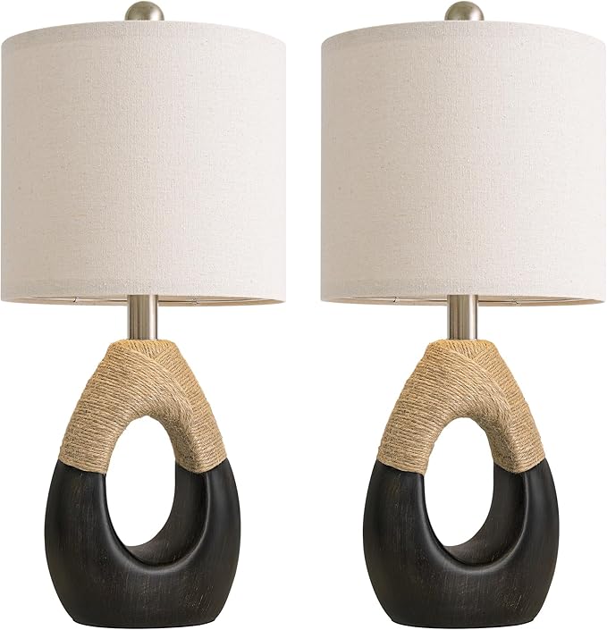 OYEARS 19" Table Lamps Set of 2, Bedside Lamps for Bedroom, Boho Lamps for Living Room, Rustic Lamps for Office, Vintage Design Nightstand Lighting (Bulb Not Included, Black)