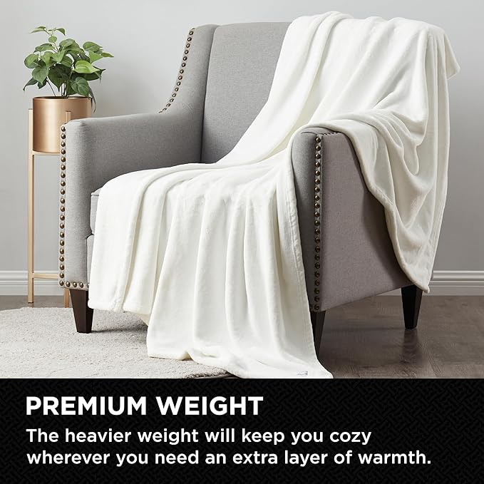 Brookstone Nap Plush Throw Blanket for Couch | Warm & Super Soft Blanket with Unmatched Heavy, Dense, and Ultra-Comfy Throw | Luxurious Drape, Cozying Up on a Sofa, Chair | White
