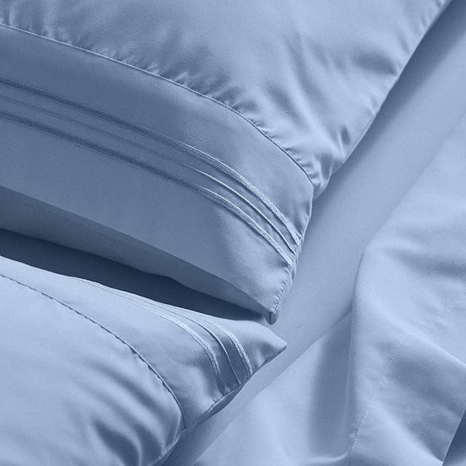 Mellanni Full Sheet Set - 6-Piece Iconic Collection Bedding, (Including 4 Pillowcases), 21-Inch Extra Deep Pocket, Easy Care, Ultra Soft, Cooling Sheets, Brushed Microfiber - Sky Blue