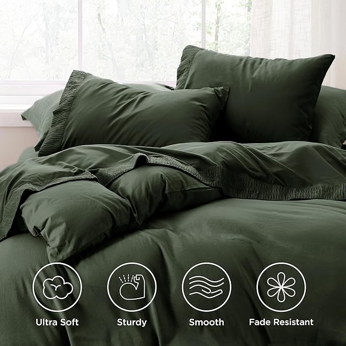 Bedsure Queen Sheet Set - 4 Pieces Soft Queen Size Sheets - Breathable & Cooling - Hotel Luxury - Easy Care Polyester Microfiber Bedding for Women, Men, Olive Green