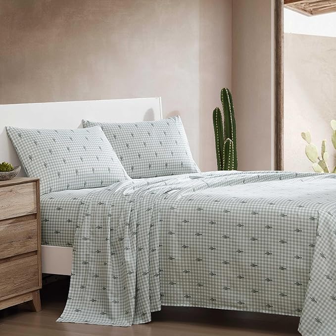 Wrangler - Full Bed Sheets, Ultra-Soft & Lightweight Bedding with Matching Pillowcases, Lightweight Bed Set for All Season Comfort, Oeko-Tex Certified (Cactus Gingham Green)