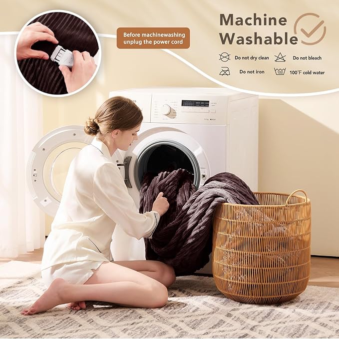Homemate Electric Heated Blanket Queen Size - 84"x90" Heating Blanket Queen Size Dual Control 1/2/4/6/8 Hours Auto-Off 10 Heat Level Over-Heat Protection Soft Flannel Sherpa ETL Certification