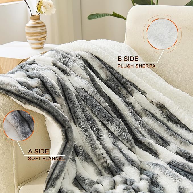 Heated Blanket Queen - 84"x90" Dual Control Bed Electric Blankets with 6 Heating Levels & 10 Hours Auto Off, Soft Ribbed Faux Fur Sherpa, Over-Heated Protection ETL, Dark Gray