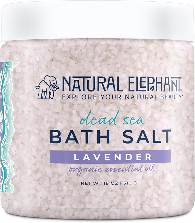 Natural Elephant Dead Sea Bath Salt Bathing and Foot Soak for Relaxing and Nourishing- 100% Pure with Essential Oil - Medium Coarse Grain (18 oz Jar, Lavender)