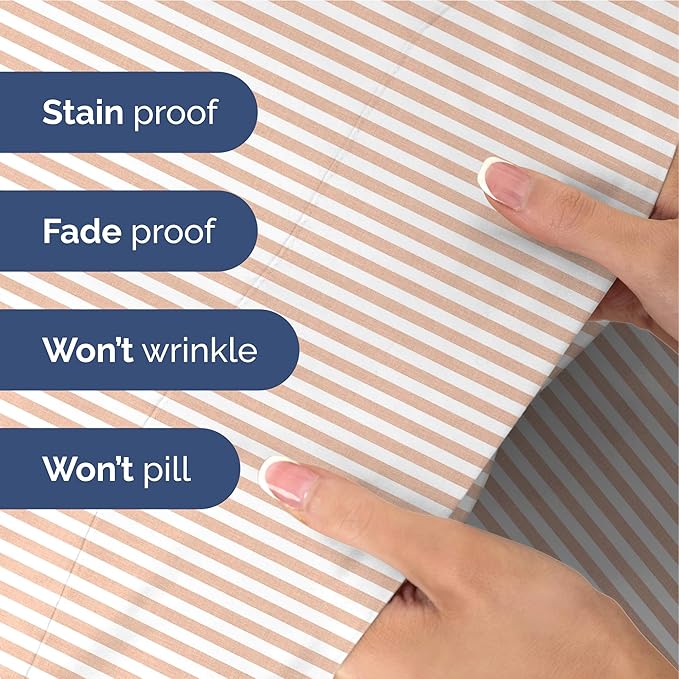 Full Size 4 Piece Sheet Set - Extra Soft, Breathable & Cooling - Hotel Luxury Durable Bed Sheets for Women & Men - Deep Pockets, Easy-Fit & Wrinkle-Free - Blush Stripes Oeko-Tex