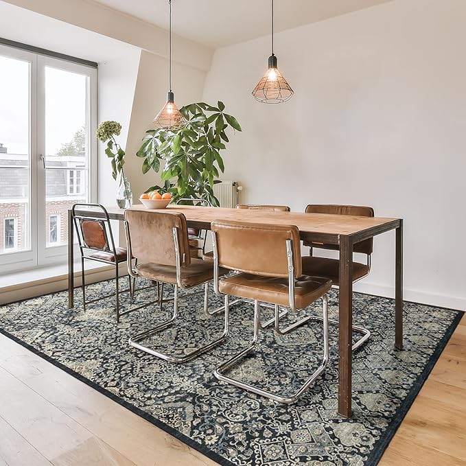 Gertmenian Indoor Boho Area Rug - 9x13 Extra Large, Non Slip, Super Strong, Ideal for High Traffic Areas in Bedroom, Living Room, Kitchen - Tanis, Anthrocite, 28531