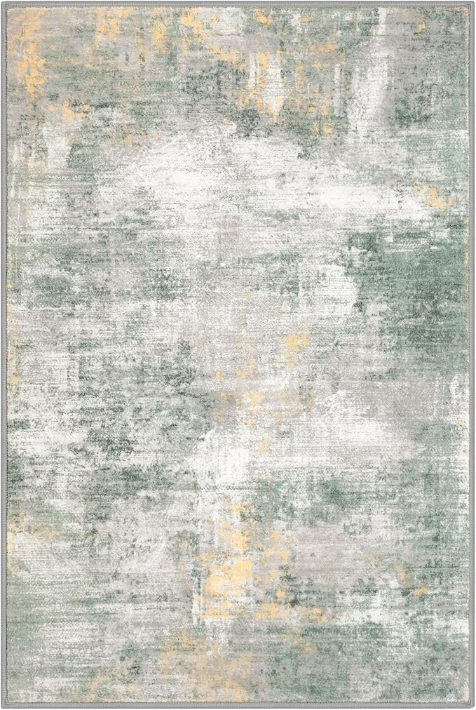 IOHOUZE Small Abstract Area Rug 2x3 Ft Entryway Rugs Washable Door Mat Indoor Entrance, Printed Faux Wool Non Slip Floor Carpet for Foyer Front Door Sink, Light Green/Gray/Orange
