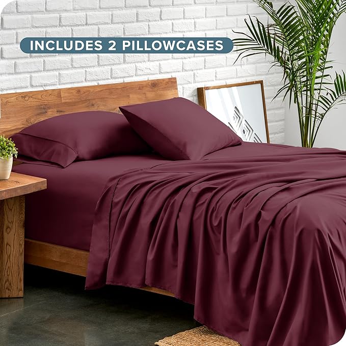 Bare Home Hotel Luxury Twin XL Sheet Set, Extra Soft - 4 Piece Set - Deep Pockets - Easy Fit - Cooling & Breathable - Wrinkle, Fade, Stain Resistant - Includes 2 Pillowcases (Twin XL, Burgundy)
