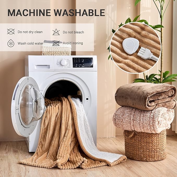 Heated Blanket Electric Queen, Soft Flannel Heating Blanket with 8 Hours Auto Off 10 Fast Heating Levels Machine Washable Sherpa Heated Blanket with Overheating Protection