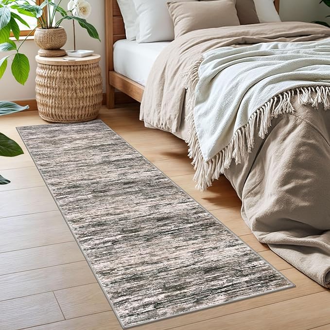 2x6 Modern Abstract Runner Rug for Hallways, Brown Green Black White Super Soft Hallway Decor Kitchen Rugs with Non-Slip, Non-Shedding Washable Rug for Entryway Bedroom Indoor
