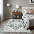 4x6 Vintage Washable Area Rug for Living Room,Low Pile Non Slip Carpet Non-Shedding Small Area Rug Soft Indoor Stain Resistant Rug Boho Print Mat for Bedroom Dining Room Blue Beige Multi