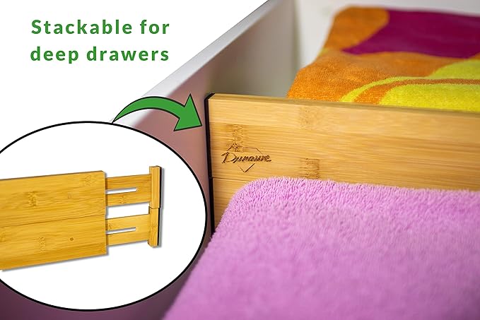 Adjustable Bamboo Drawer Dividers Organizers Expandable (12-16") Kitchen Drawer Organizer Spring Loaded for Kitchen, Dresser, Bathroom, Bedroom, Desk 6-pack Small