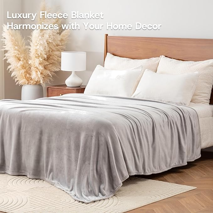 Luxury Fleece Warm Blanket, Soft Lightweight Velvety Plush Blanket for Sofa and Bed, Cozy Comfy for All Seasons(Chateau Grey, 90×90 Inches)