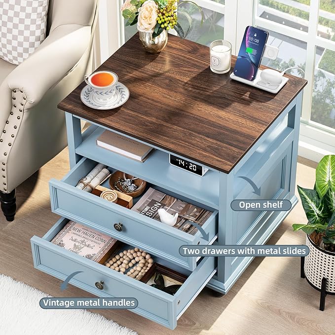 Farmhouse Furniture Set, Nightstands Set of 2 and 7 Drawers Dresser for Bedroom, 54 Inch Wide Wood Dresser and 24" Night Stands with Charging Station for Bedroom, Living Room, Hallway
