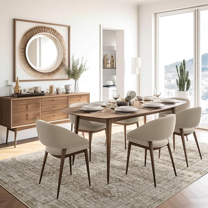 12x15 Washable Area Rug Brown Neutral Abstract Living Room Large Carpet Non Slip Bedroom Indoor Office Dining Room Low Pile Thin Rug