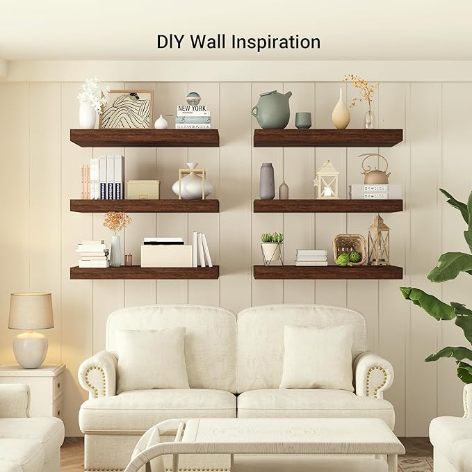 Heimlove 12 Inch Deep Floating Shelves, 72 x 12 inches Long Wall Shelf, Large Extra Display Shelf & Storage Shelf, Rustic Wood Wall Shelves for Fireplace Mantel, Rustic Brown - 1Pack