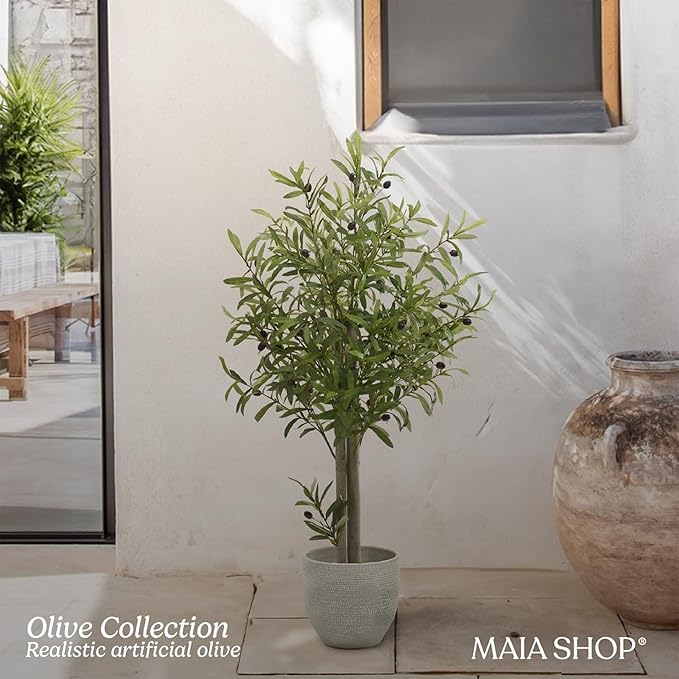 Maia Shop 3ft 5in Artificial Olive Tree Plant for House, Apartment or Office – Realistic Fake Indoor Plants for Living Room, Kitchen, Bedroom, Entryway or Bathroom – Faux Greenery for Home Décor