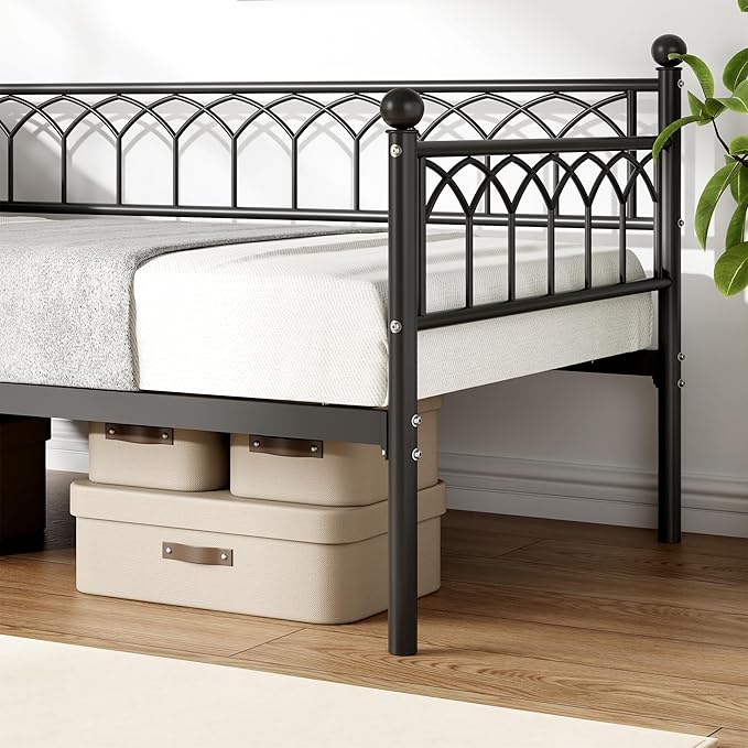 GarveeHome Twin Size Daybed, Sofa Bed Frame with Metal Steel Slat Support, Heavy Duty Metal Bed Frame, Space Saving, Easy Assembly, for Small Spaces, Living Room, Bedroom, Apartment, Black