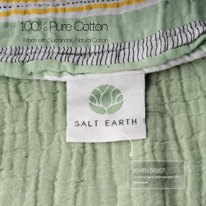 Salt Earth 100% Cotton Muslin Blanket, Gauze Blanket 55"X75" Twin, 6 Layered for Couch, Bed, Living Room, Home, Lightweight & All Season Blankets & Throws, Easy wash, Skin Friendly (Jadeite/Print)