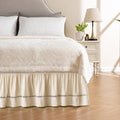 MIYE Wrap Around Ruffled Lace Bed Skirt, Elastic Dust Ruffle with Adjustable Belts, Easy to Put On, Bed Frame Cover, Machine Washable (Ruffled Lace/Light Beige, King/Queen-18 Drop)
