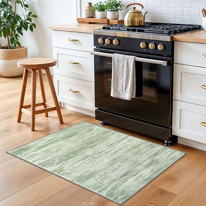 2x3 Modern Abstract Rug for Entryway, Lime Green Super Soft Small Area Rug, Washable Non-Slip Kitchen Rugs, Low-Pile Mat for Bedside, Indoor Door Mat