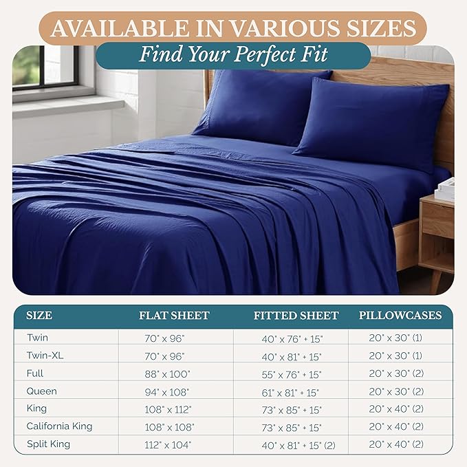 Casa Platino Twin Sheet Set, Pre-Washed Ultra Soft & Breathable Bed Sheets Twin Size, Brushed Microfiber Twin Sheets, Fade Resistant, Sheets Twin Size Bed Set with Deep Pockets - Navy