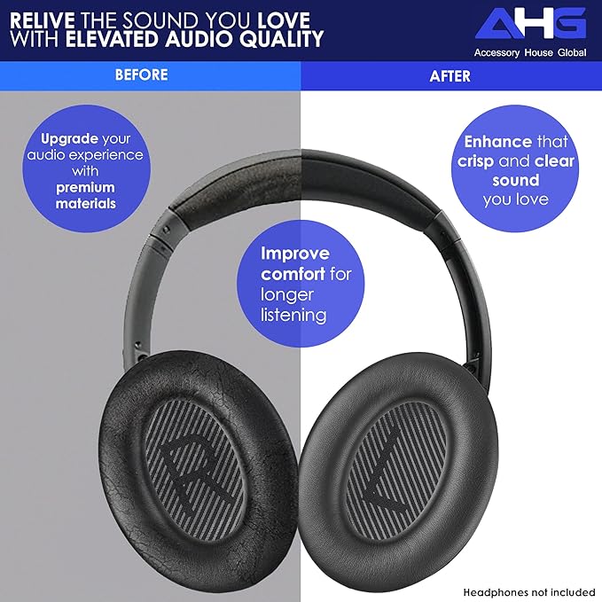 Replacement QC Ear Pad and Headband Pad Kit Cushion. Compatible with Bose QuietComfort (2023) QC45 QCSE QC35 II Wireless Noise Cancelling Headphones (Black) Easy DIY Fit