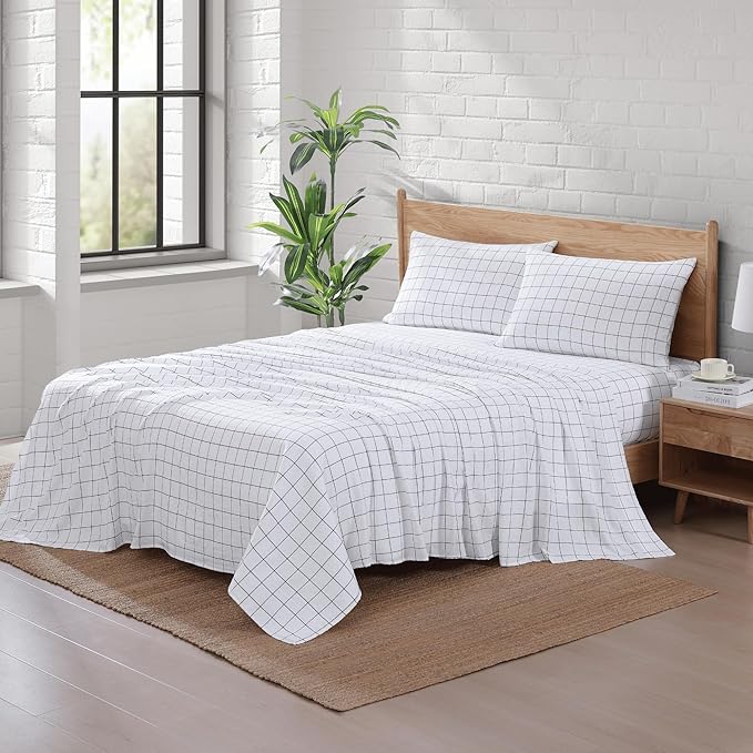 Casa Platino Bed Sheets California King Size, Pre-Washed Ultra Soft & Breathable California King Bed Sheets Set, 100% Hydro-Brushed Microfiber Cooling California King Sheets Deep Pocket - Windowpane