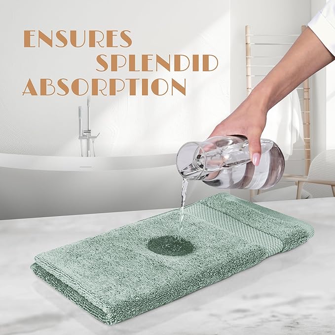 White Classic Green Washcloths Set for Body and Face Towel, Cotton Wash Cloths Bulk 12 Pack, Spa Fingertip Wash Clothes 12x12 Inch, Soft Absorbent Gym Towels