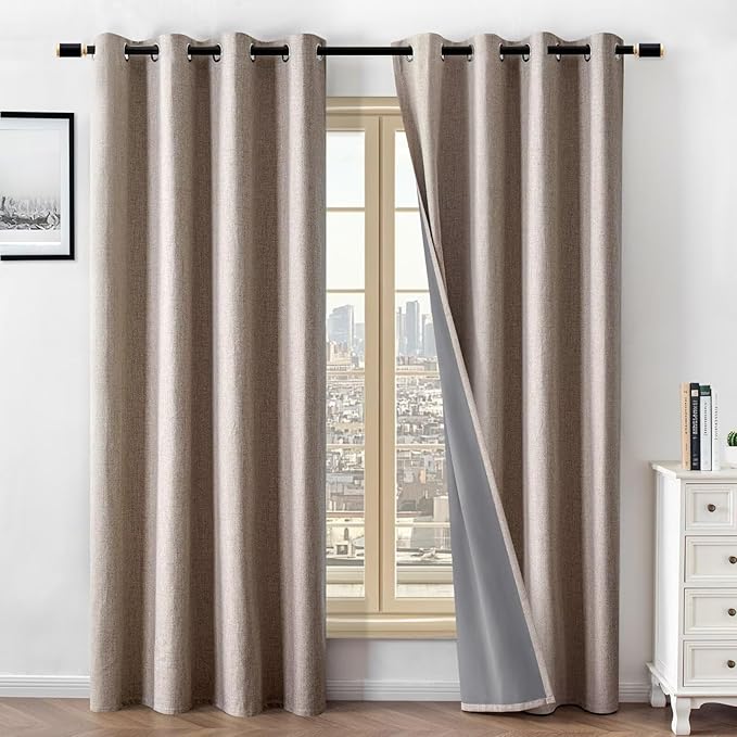 100% Blackout Curtains for Bedroom Room, Custom Curtains Blackout Thermal Insulated 1 Panel, Grommet Light Blocking Drapes for Bedroom Windows Luxury Decor(Custom Size,Linen