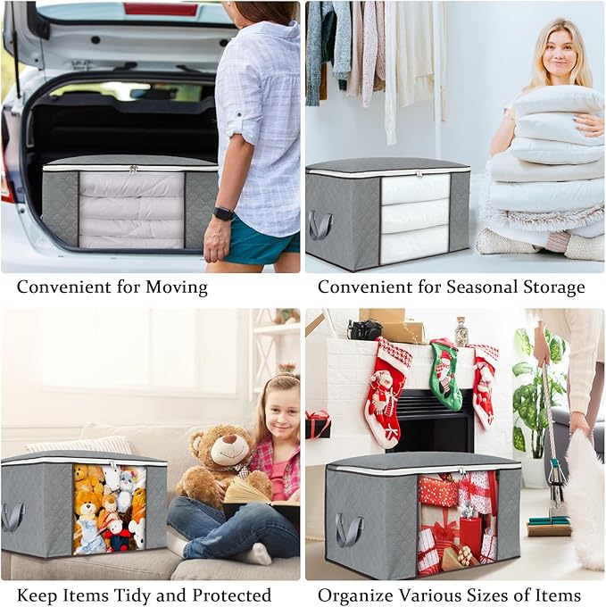 combocube 3 Pack Closet Organizers and Storage Containers, Clothes Storage Bins, Storage Bags with Large Clear Window & Handles for King Comforter, Pillow, Quilt, Bedding, Clothes