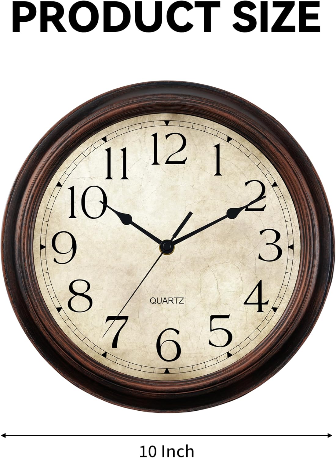 Wall Clock 10 Inch Battery Operated Silent Non-Ticking Analog Wall Clocks Vintage Retro Rustic Style Decorative for Bedroom Living Room Kitchen Office (Bronze)