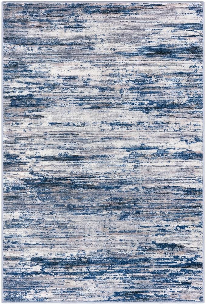 3x5 Modern Abstract Area Rug for Entryway, Navy Blue Gray Neutral Multi Super Soft Washable Rug with Non-Slip, Low-Pile Door Mat Indoor for Living Room Bedroom, Carpet with Non-Shedding