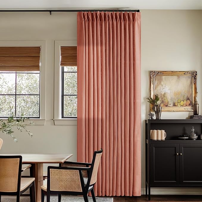 Pinch Pleated Terracotta Linen Curtains 84 Inches Long 2 Panels Set for Living Room Dining Pinch Pleat Back Tab Light Filtering Farmhouse Boho Retro Window Curtain Drapes Red Clay Autumn Fall Decor