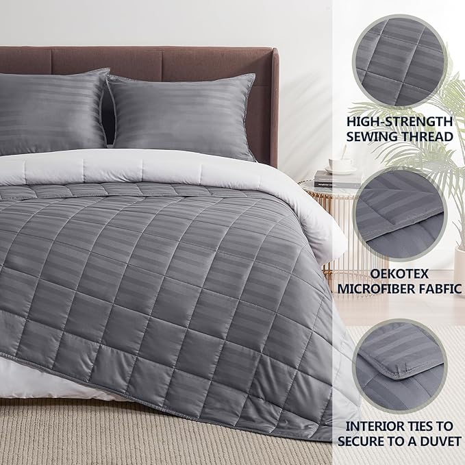 Weighted Blanket Queen/King Size (80"x87" 25lbs),Ultra Soft and Cozy Cooling Weighted Blanket for Adult,Heavy Blanket with Machine Washable Soft Blanket, Stripe Grey