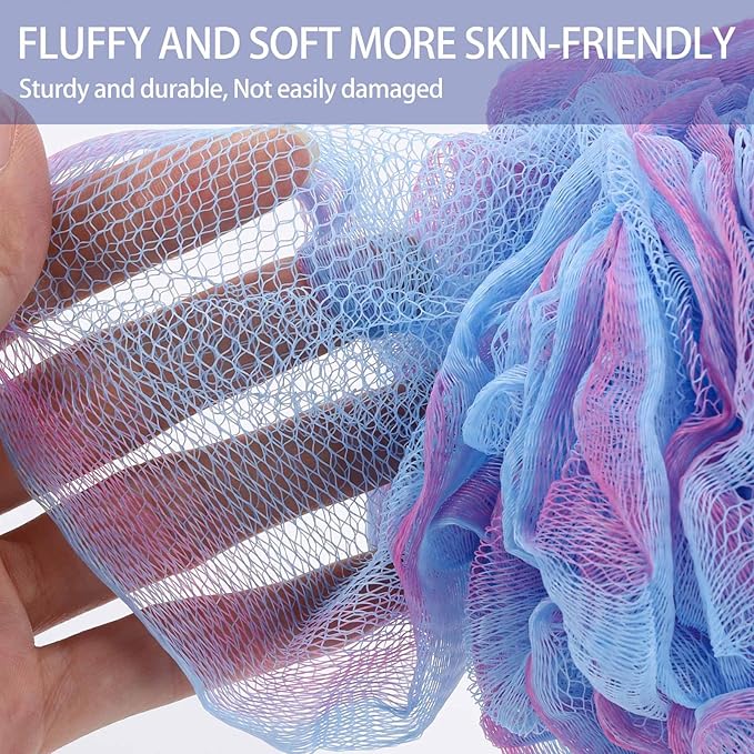 BTYMS Bath Sponges 60g/pc Shower Loofahs Mesh Pouf Shower Pouf Bath Scrunchies Shower Puffs for Body - Pack of 4