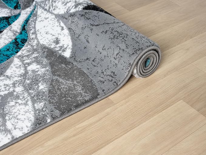 Modern Abstract Area Rug Hand Carved Contemporary Geometric Swirls Vibrant Colors Carpet for Living Room Bedroom Design PR1002 (Turquoise, 5' x 7')